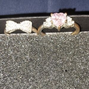 Elegant Pink and Gold Heart Ring Set